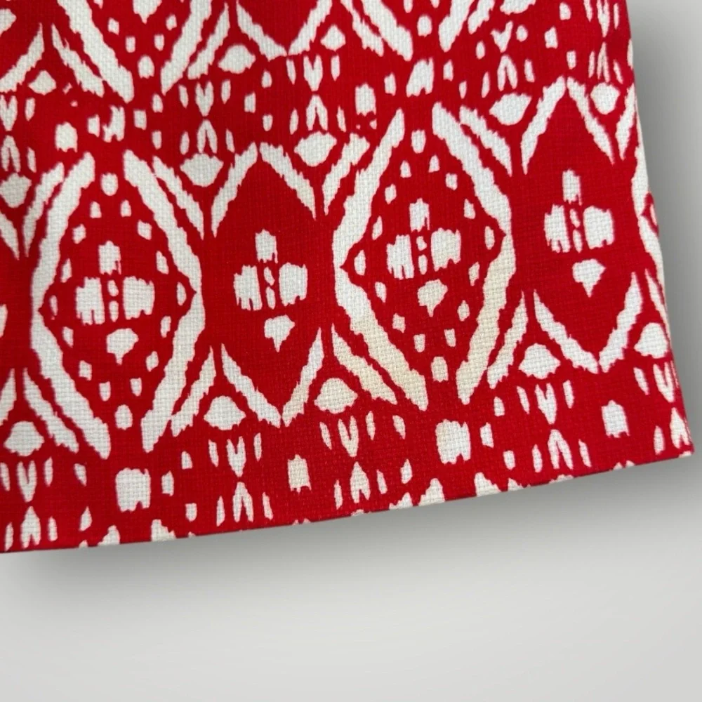 J. Crew Strapless Geometric Red and White Twee Feminine Midi Dress Size 4‎